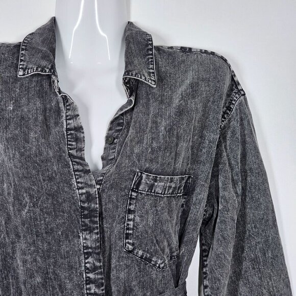 Rails Ames Black Acid Wash Shirt Dress Long Sleeve‎ Knee Length Tie Linen XS - Picture 16 of 16